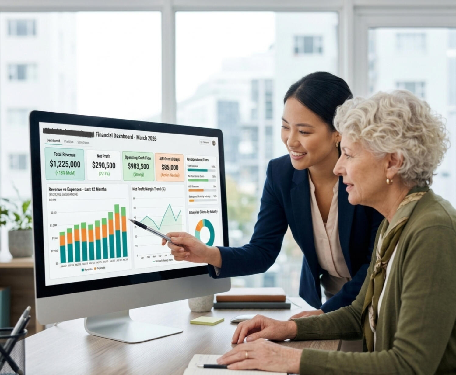 Accountant presenting financial dashboard to client